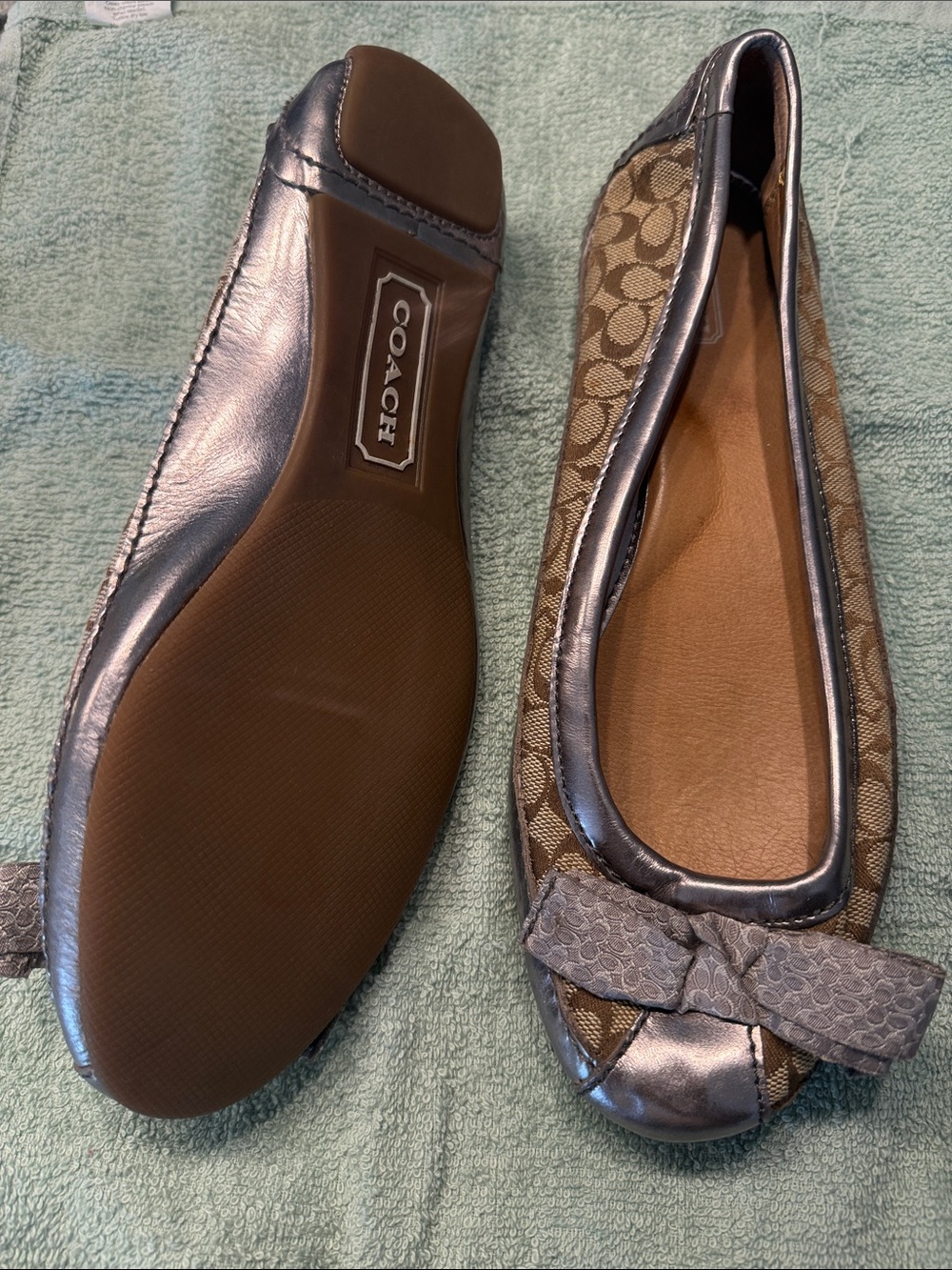Coach Brown Signature-Print Ballet Flats with Metallic Trim - Picture 6 of 6